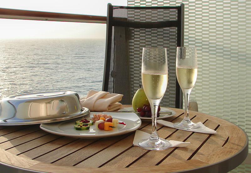 champaign and breakfast on private cruise balcony 